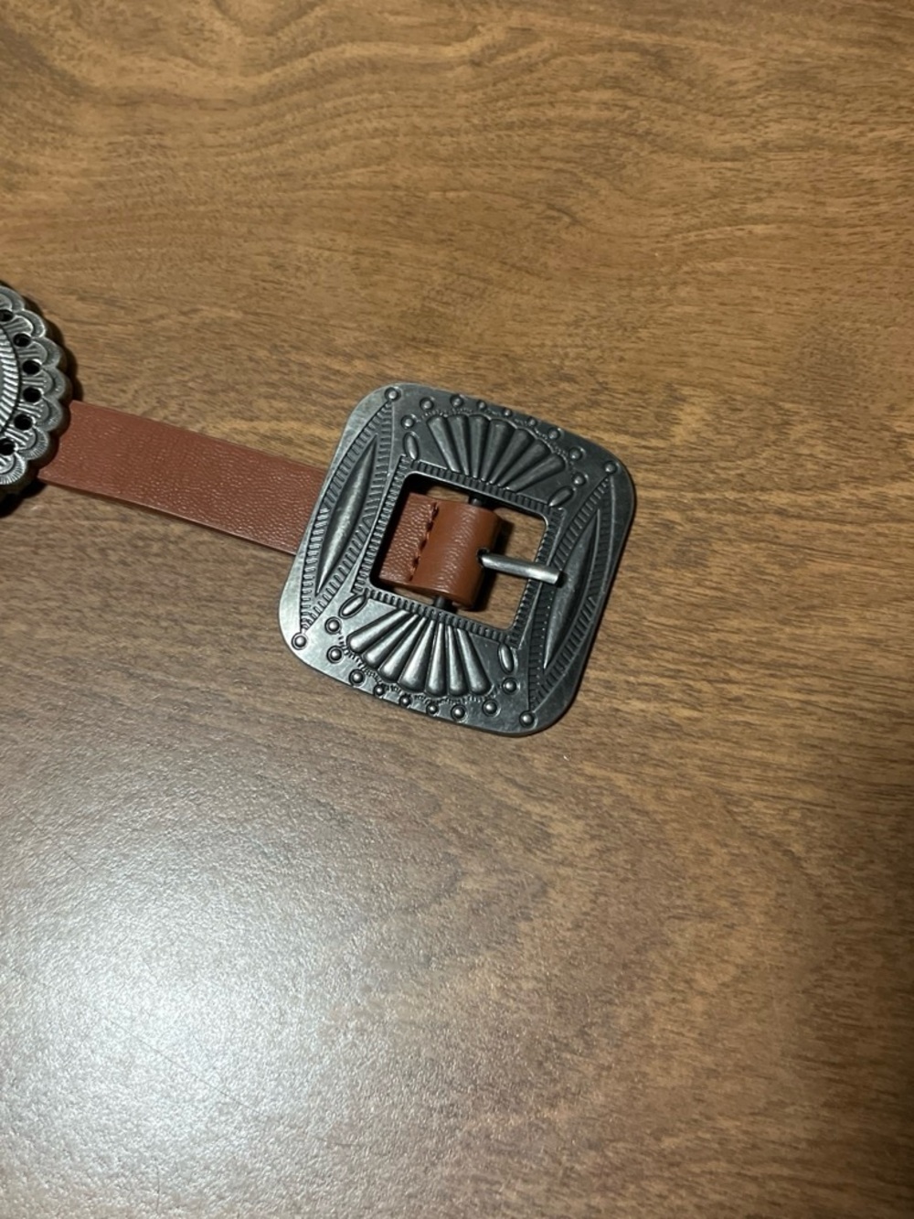 Western Concho Leather Belt - Brown with Silver Conchos. (42in.) - Picture 4 of 4